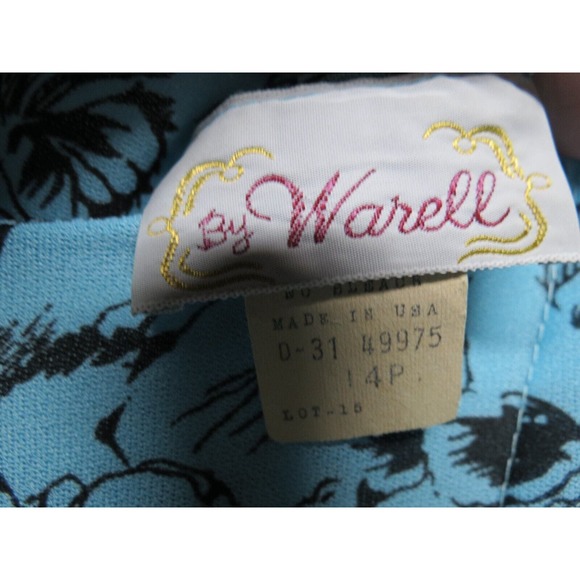 Vintage Warell Blue & Black Floral Dress with Belt Size 14 P Pleated Top - Picture 10 of 11